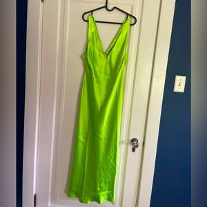 ASOS Neon Green Satin Midi Slip Dress